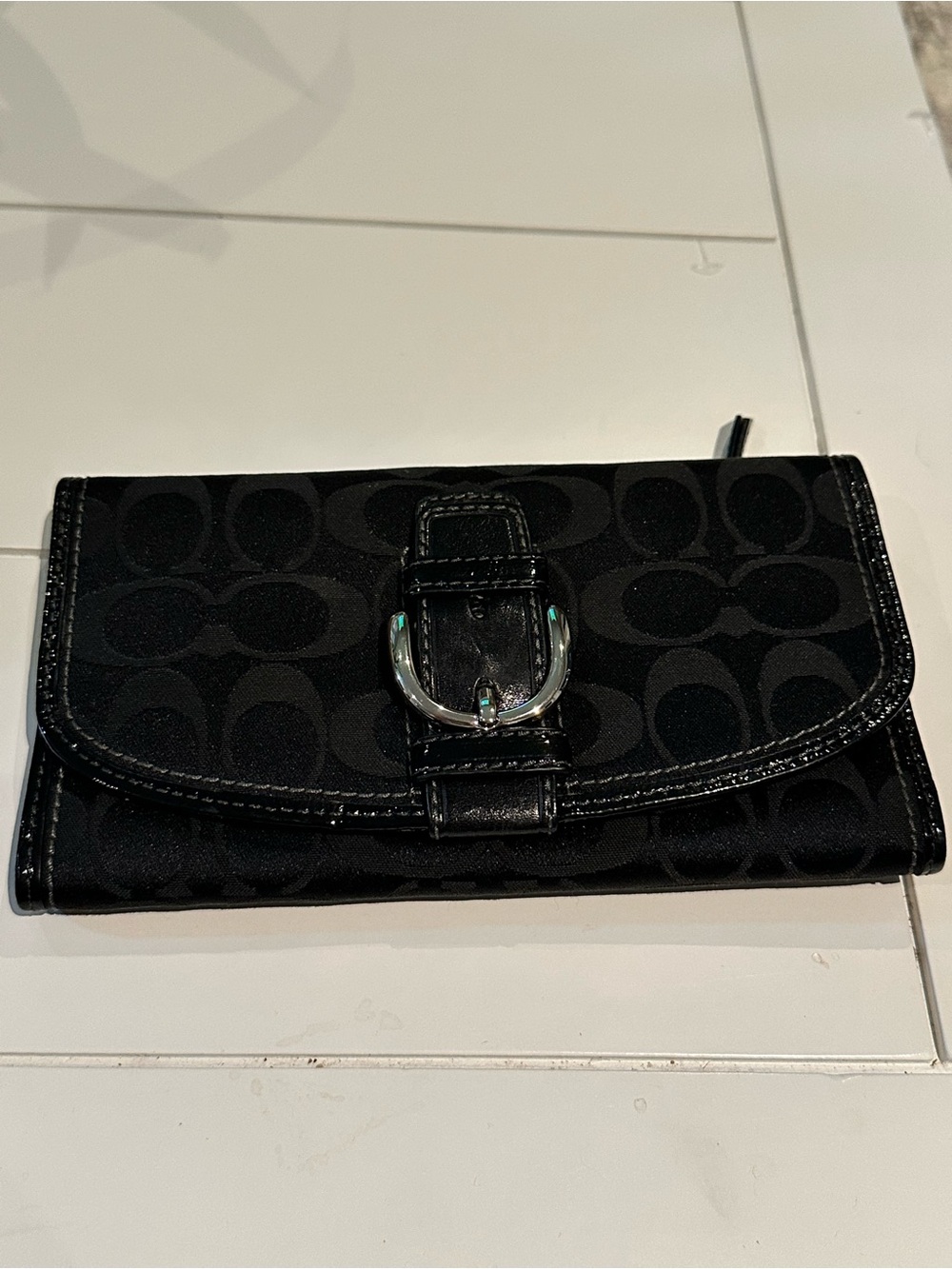 Coach Black Signature Buckle Clutch Wallet Y2K